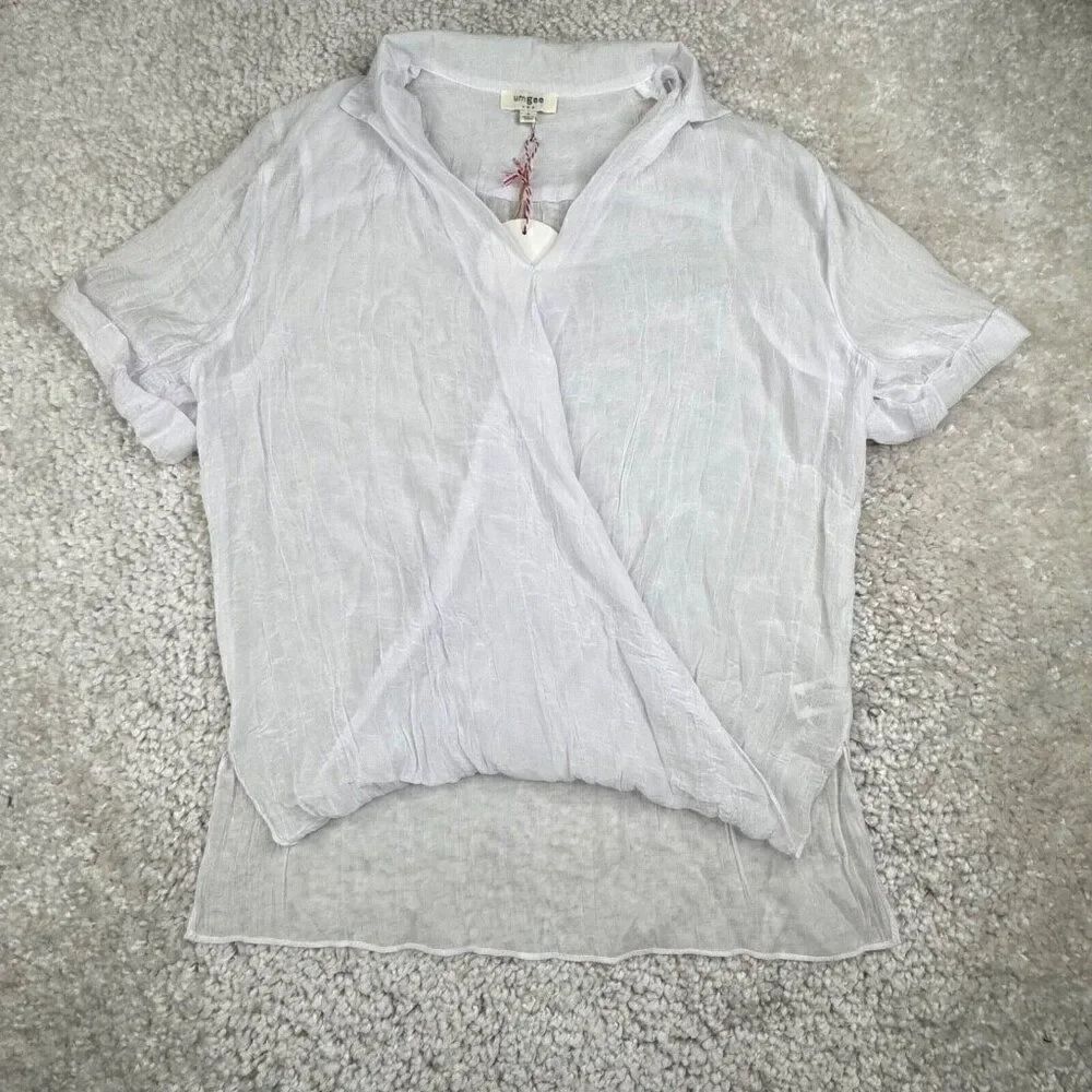 Umgee White Sheer Faux Wrap Blouse Top NEW